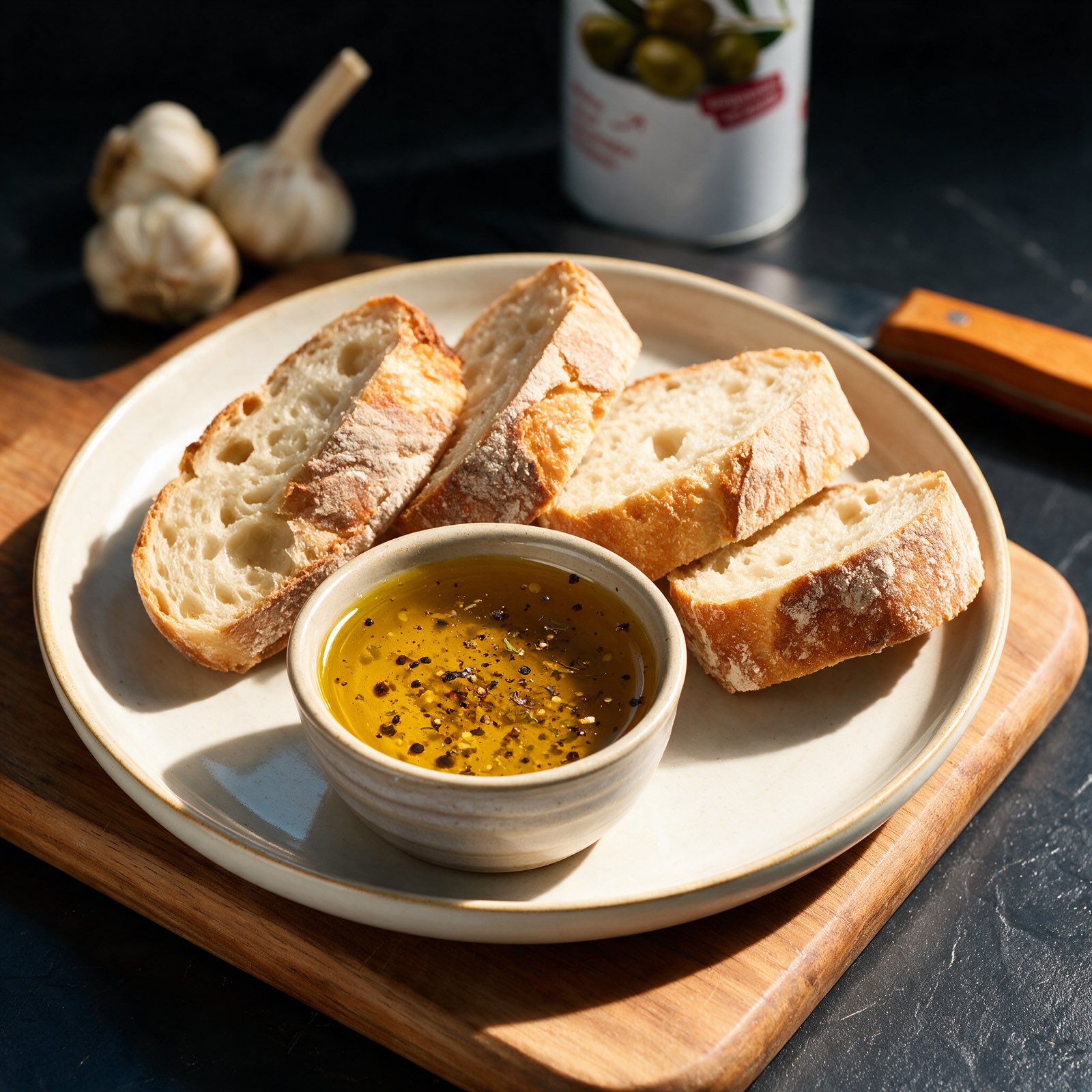 Bio Olivenöl nativ extra, mit Ofenbrot und Fleur de Sel